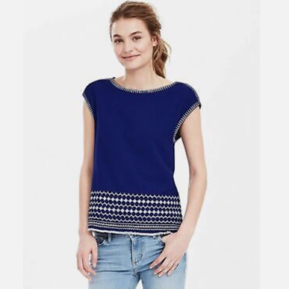 Banana republic cobalt blue + white embroidered crepe oversized tank top size XS